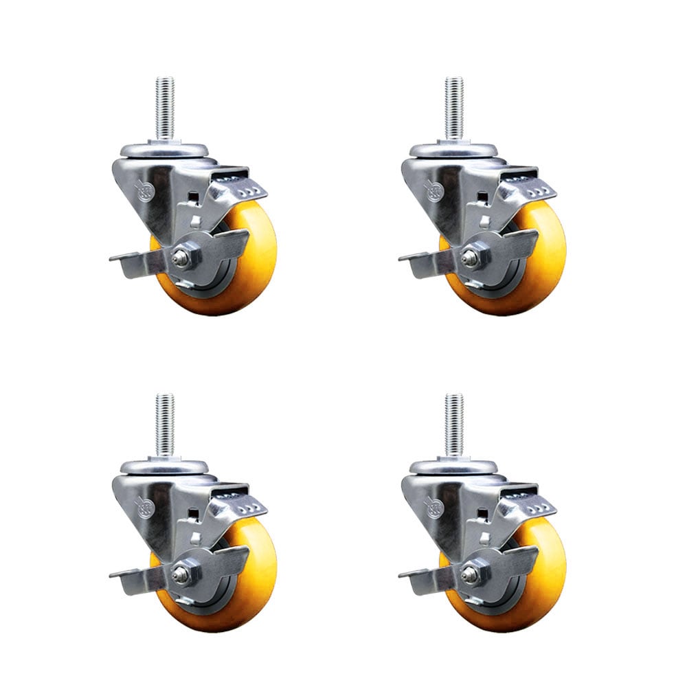SCC-TS20S314-PPUB-YEL-TLB-34212-4 Polyurethane Swivel Threaded Stem Caster with 3 x 1.25 in. Yellow Wheels & 0.75 in. Stems - Set of 4