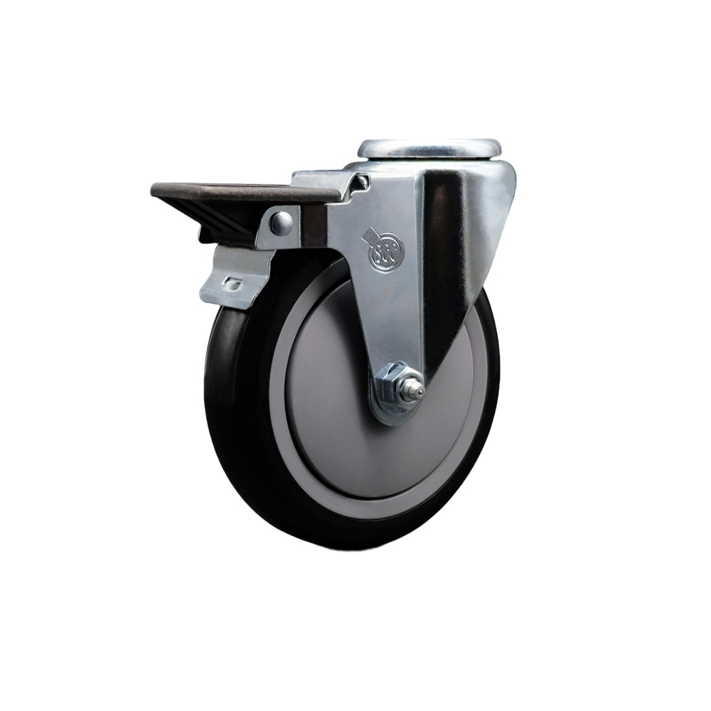 SCC-BH20S514-PPUB-BLK-PLB Polyurethane Swivel Bolt Hole Caster with 5 x 1.25 in. Black Wheel & Posi Locking Brake