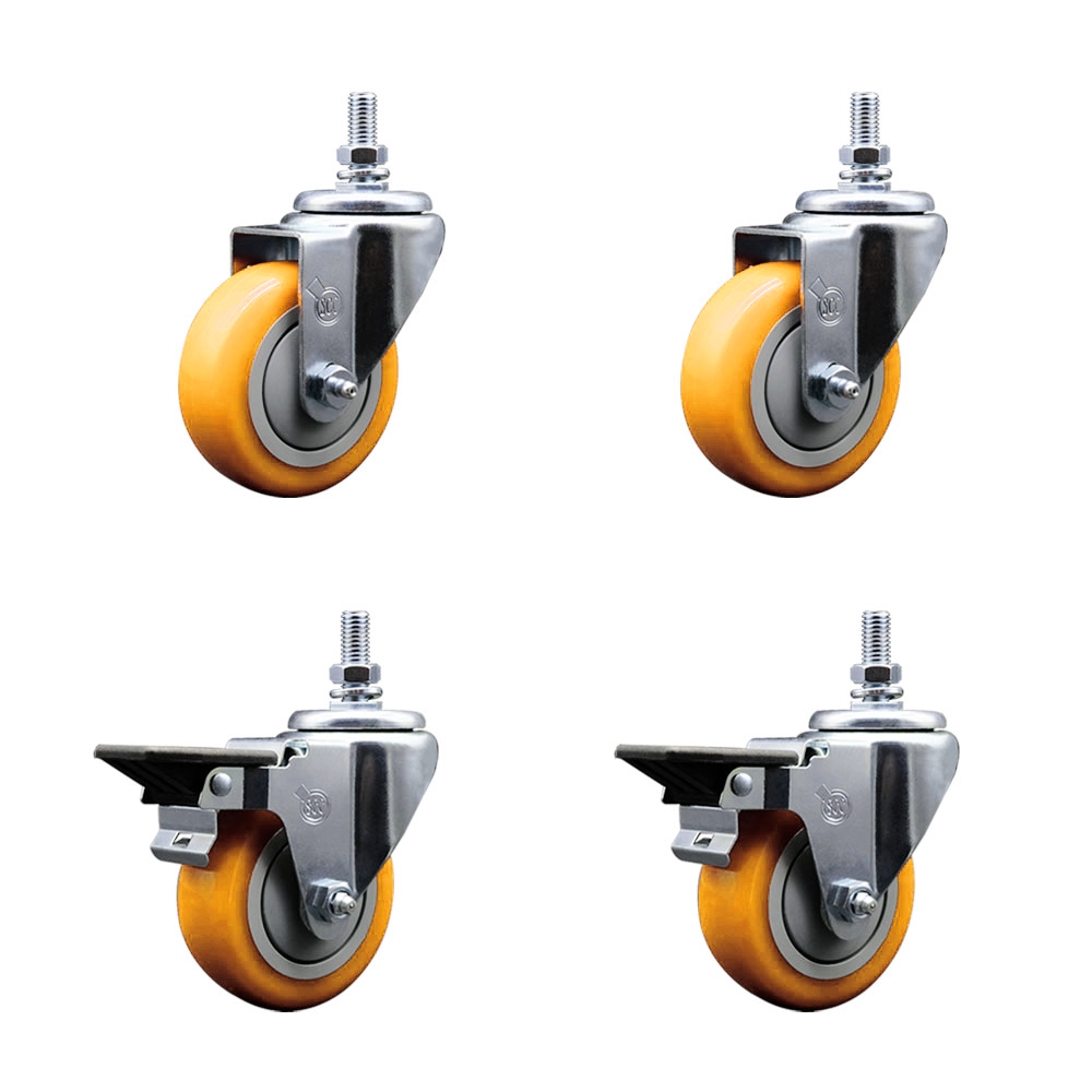 SCC-TS20S3514-PPUB-YEL-M1015-2-PLB-2 Polyurethane Swivel Threaded Stem Caster with 3.5 x 1.25 in. Yellow Wheels & 10 mm Stems - Set of 4
