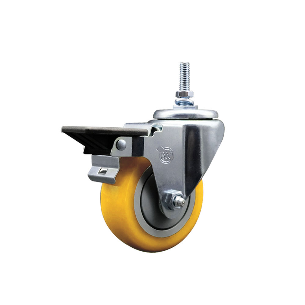 SCC-TS20S3514-PPUB-YEL-PLB-M1215 Polyurethane Swivel Threaded Stem Caster with 3.5 x 1.25 in. Yellow Wheel & 12 mm Stem & Posi Locking Brake