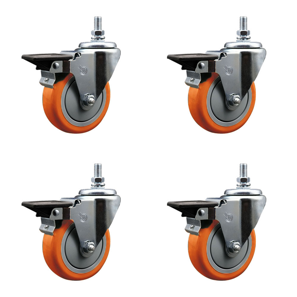 SCC-TS20S414-PPUB-ORG-PLB-M1215-4 Polyurethane Swivel Threaded Stem Caster with 4 x 1.25 in. Orange Wheels & 12 mm Stems - Set of 4