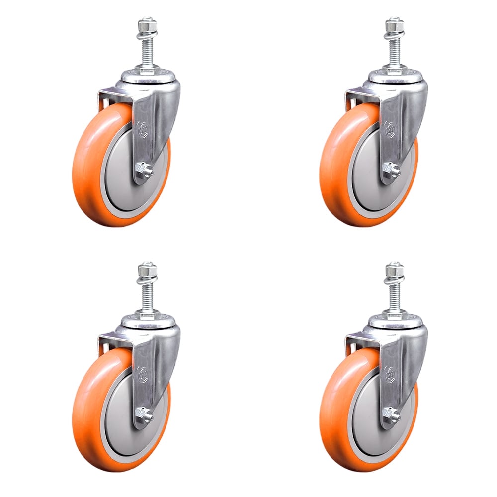 SCC-TS20S514-PPUB-ORG-381615-4 Polyurethane Swivel Threaded Stem Caster with 5 x 1.25 in. Orange Wheels & 0.38 in. Stems - Set of 4