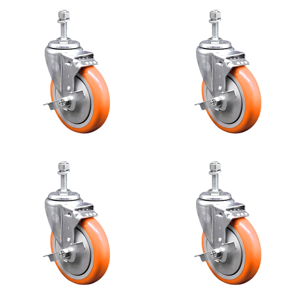 SCC-TS20S514-PPUB-ORG-TLB-381615-4 Polyurethane Swivel Threaded Stem Caster with 5 x 1.25 in. Orange Wheels & 0.38 in. Stems - Set of 4