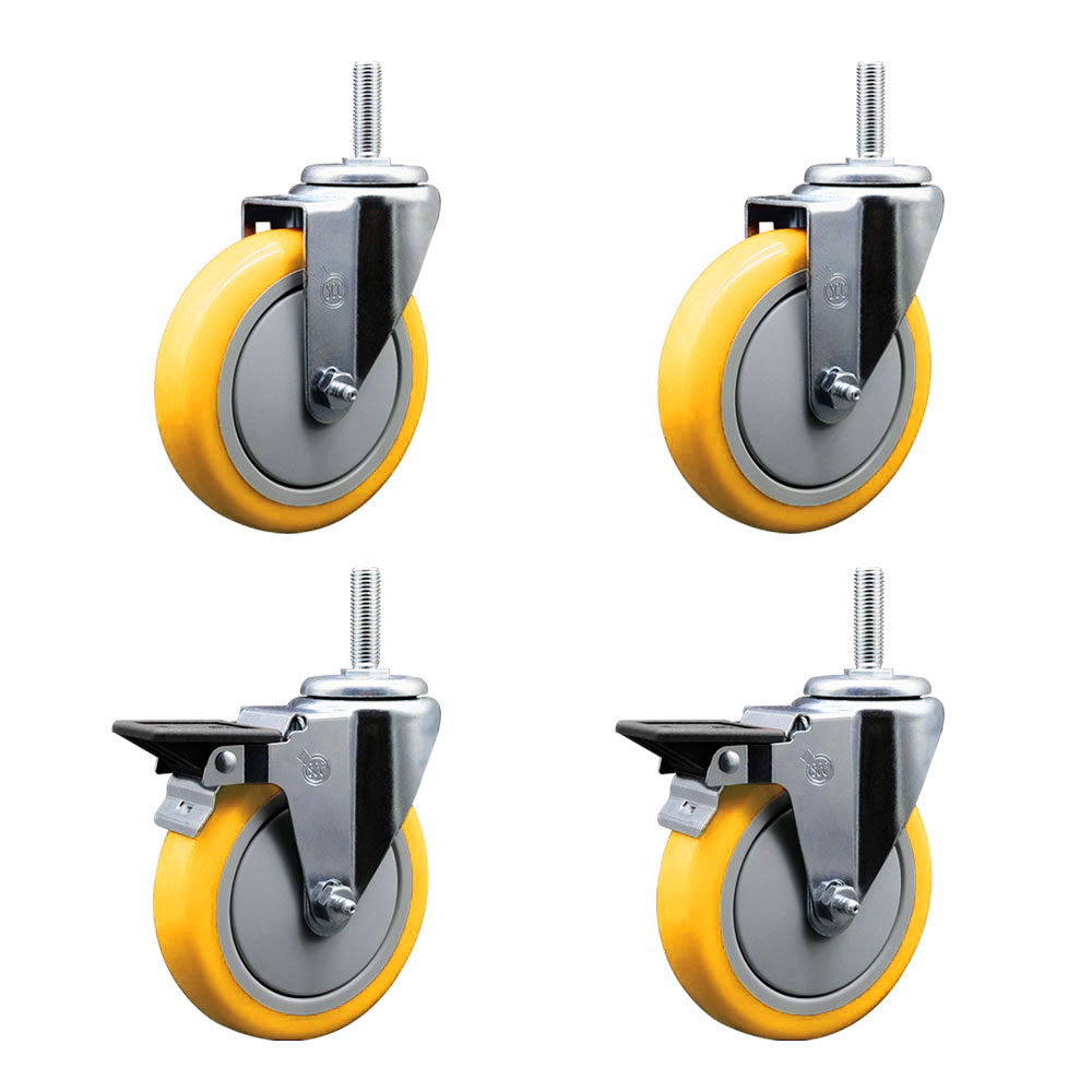 SCC-TS20S514-PPUB-YEL-58212-2-PLB-2 Polyurethane Swivel Threaded Stem Caster with 5 x 1.25 in. Yellow Wheels & 0.63 in. Stems - Set of 4