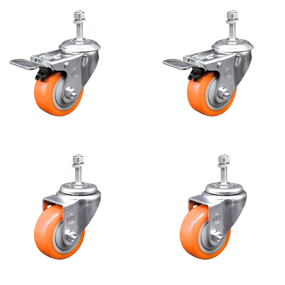 SCC-TSTTL20S3514-PPUBORG-381615-2-S2 Polyurethane Swivel Threaded Stem Caster with 3.5 x 1.25 in. Orange Wheels & 0.38 in. Stems - Set of 4