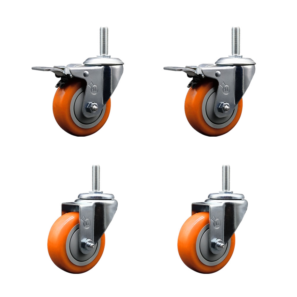 SCC-TSTTL20S3514-PPUB-ORG-58212-2-S2 Polyurethane Swivel Threaded Stem Caster with 3.5 x 1.25 in. Orange Wheels & 0.63 in. Stems - Set of 4
