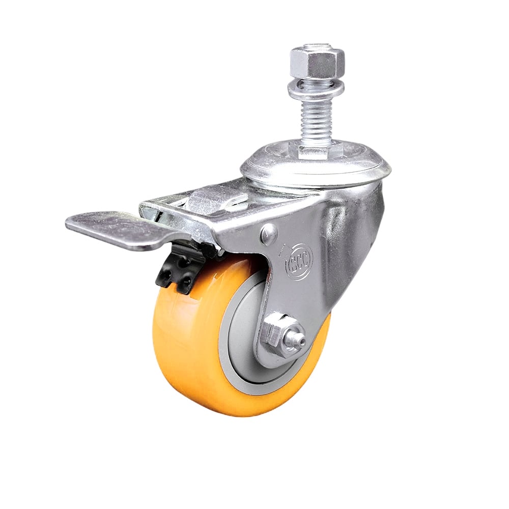 SCC-TSTTL20S3514-PPUB-YEL-M1215 Polyurethane Swivel Threaded Stem Caster with 3.5 x 1.25 in. Yellow Wheel & 12 mm Stem & Total Locking Brake