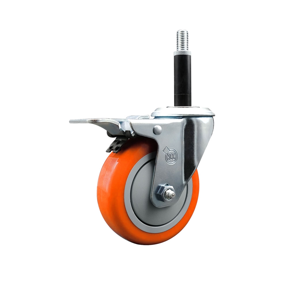 SCC-EXTTL20S414-PPUB-ORG-34 Polyurethane Expanding Stem Swivel Caster with 4 in. Orange Wheel & 0.75 in. Stem & Total Locking Brake