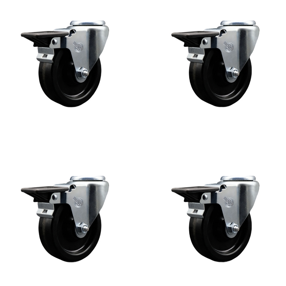 SCC-BH20S414-PHR-PLB-4 Phenolic Swivel Bolt Hole Caster with Roller Bearing with 4 x 1.25 in. Black Wheels - Set of 4