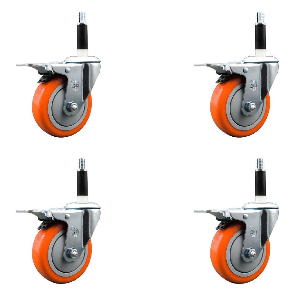 SCC-EXTTL20S414-PPUB-ORG-78-4 Polyurethane Swivel Expanding Stem Caster with 4 in. Orange Wheels & 0.87 in. Stems - Set of 4