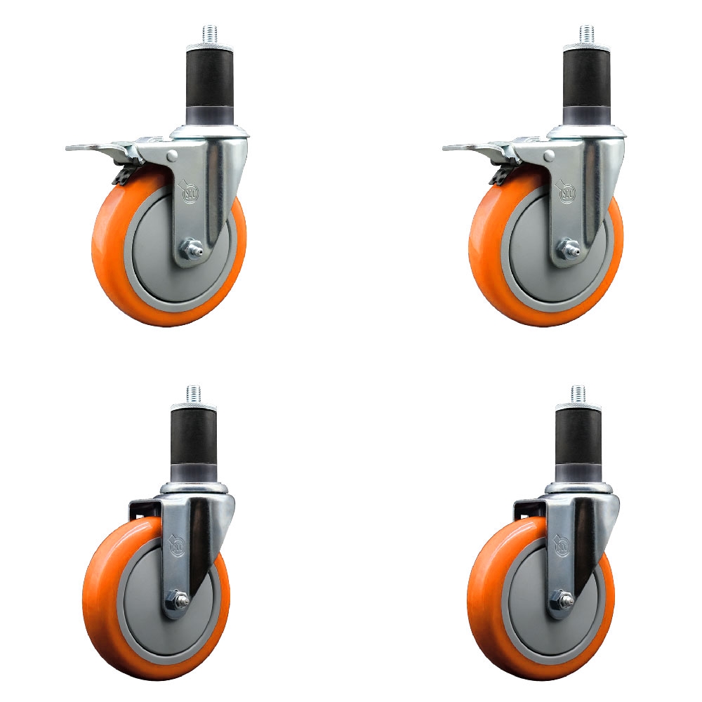 SCC-EXTTL20S514-PPUB-ORG-2-S-2-158 Polyurethane Swivel Expanding Stem Caster with 5 in. Orange Wheels & 1.63 in. Stems - Set of 4