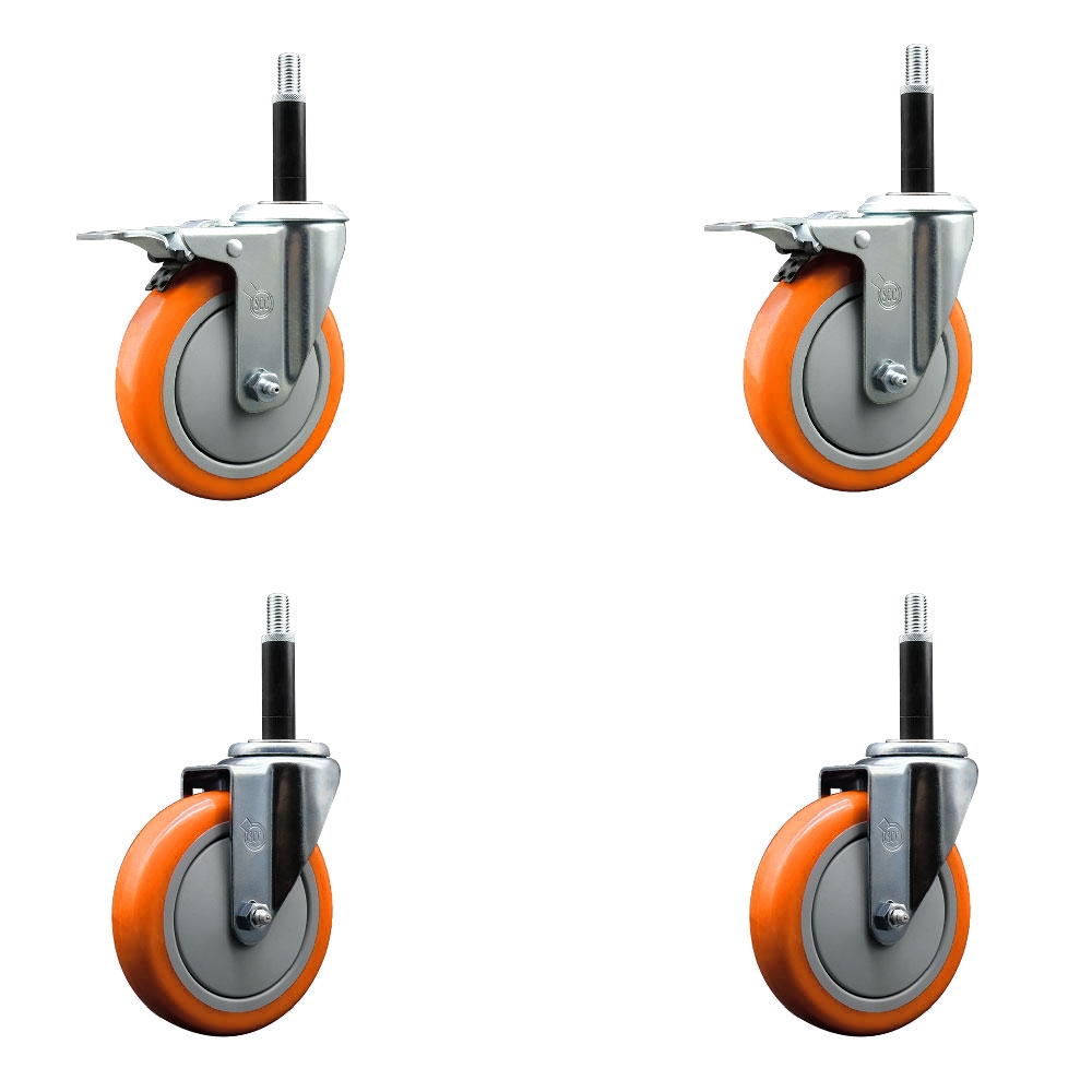 SCC-EXTTL20S514-PPUB-ORG-2-S-2-34 Polyurethane Swivel Expanding Stem Caster with 5 in. Orange Wheels & 0.75 in. Stems - Set of 4