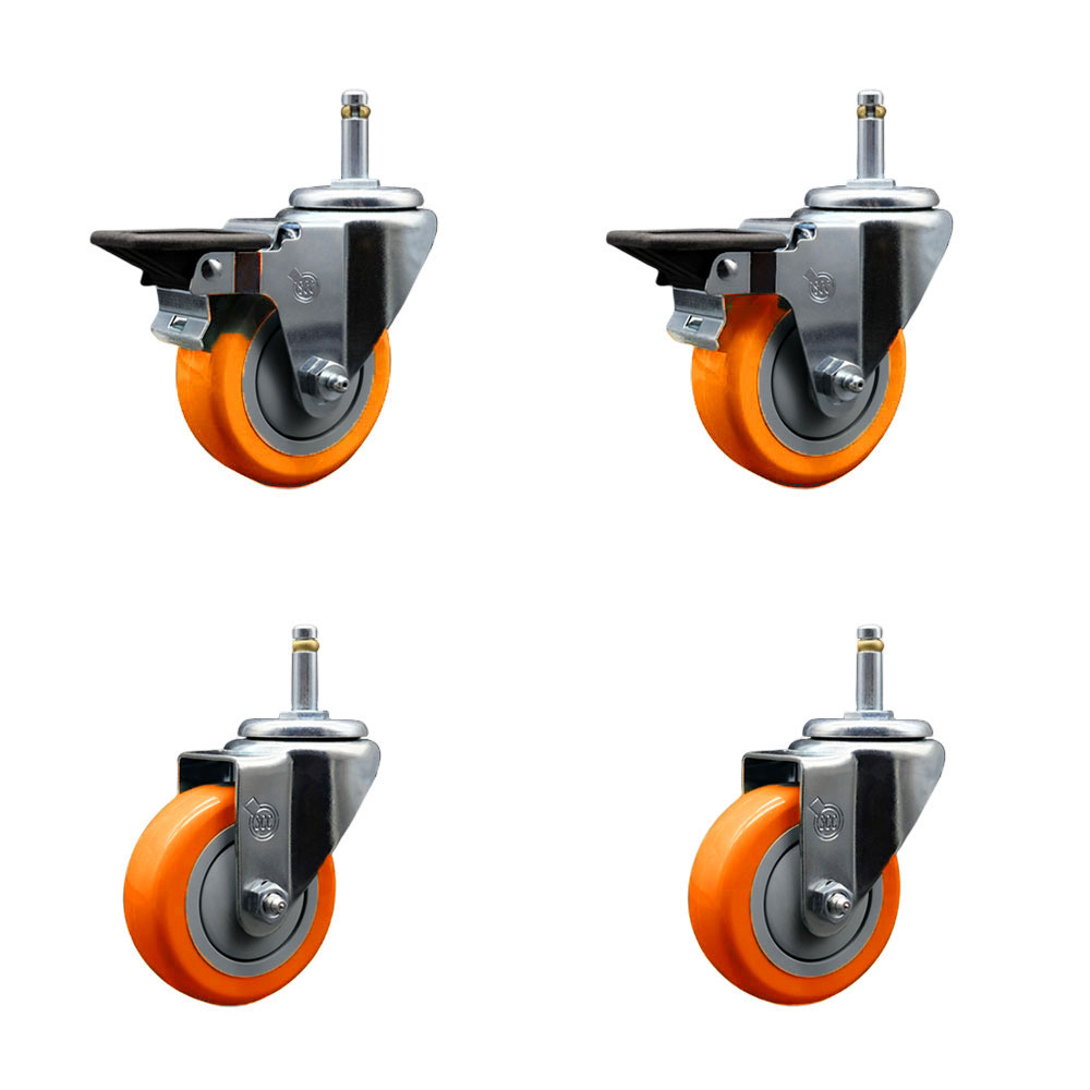 GR20S3514-PPUB-ORG-PLB-716138-2-S-2 Polyurethane Swivel Grip Ring Stem Caster with 3.5 x 1.25 in. Orange Wheels & 0.43 in. Stems - Set of 4