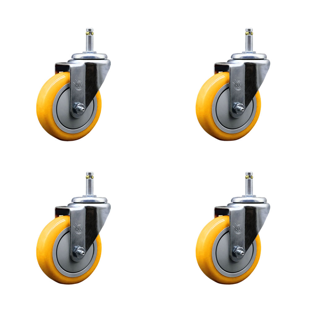 SCC-GR20S414-PPUB-YEL-716138-4 Polyurethane Swivel Grip Ring Stem Caster with 4 x 1.25 in. Yellow Wheels & 0.43 in. Stems - Set of 4