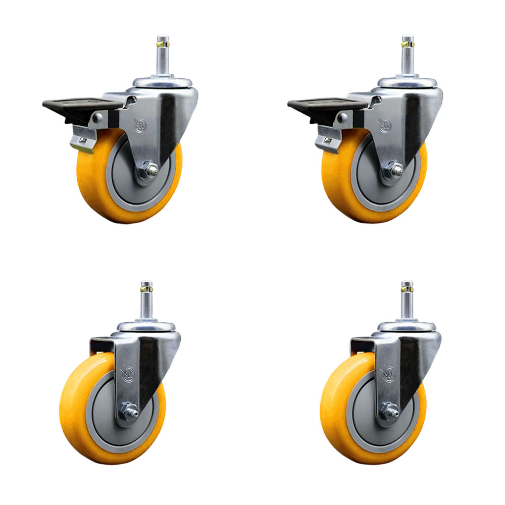 SCC-GR20S414-PPUB-YEL-PLB-716138-2S2 Polyurethane Swivel Grip Ring Stem Caster with 4 x 1.25 in. Yellow Wheels & 0.43 in. Stems - Set of 4