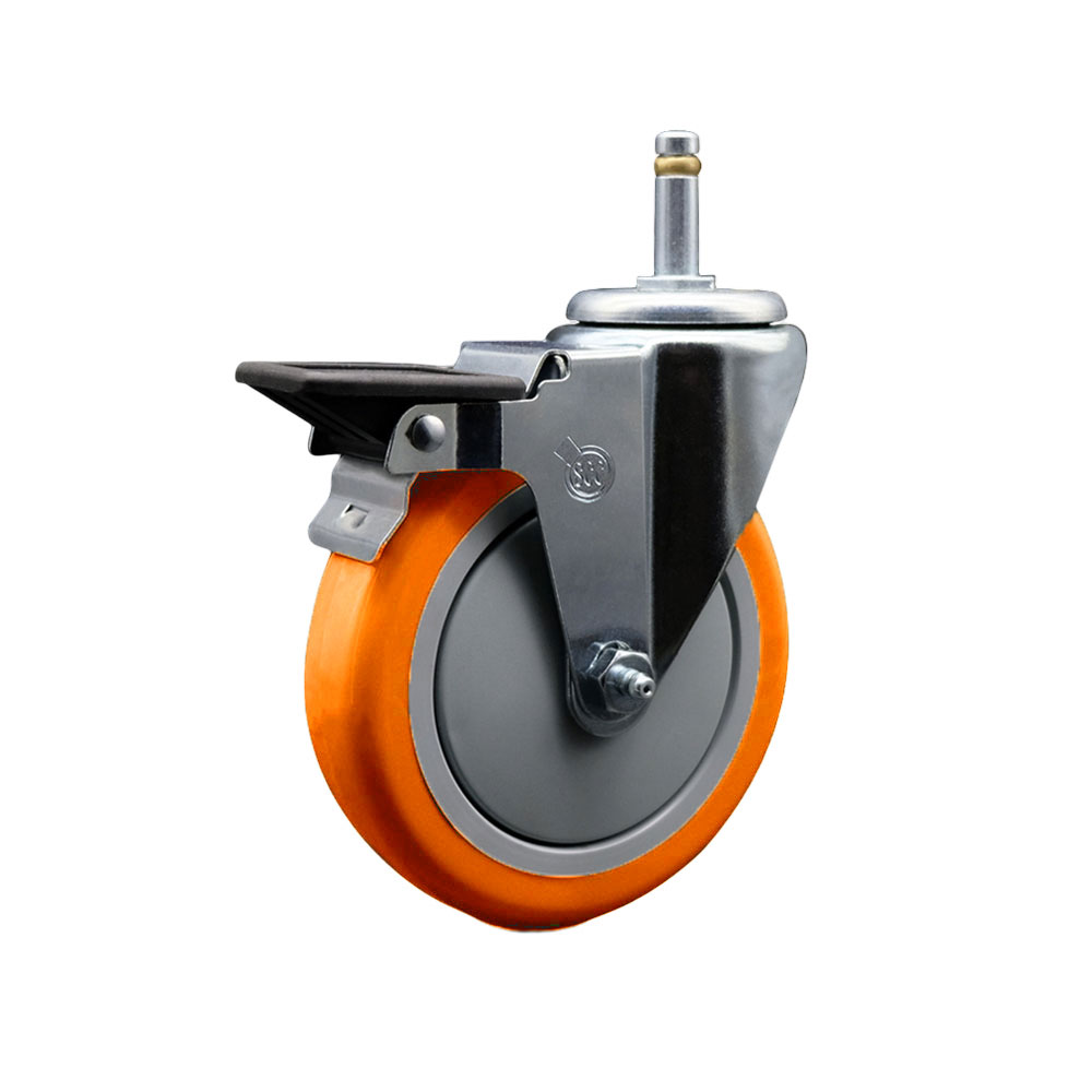 SCC-GR20S514-PPUB-ORG-PLB-716138 Polyurethane Swivel Grip Ring Stem Caster with 5 x 1.25 in. Orange Wheel & 0.43 in. Stem & Posi Locking Brake