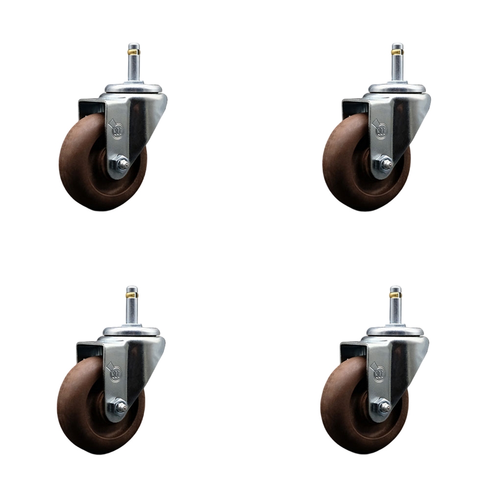 High Temperature Glass Filled Nylon Swivel Grip Ring Stem Caster with 3.5 x 1.25 in. Brown Wheels & 0.43 in. Stems - Set of 4