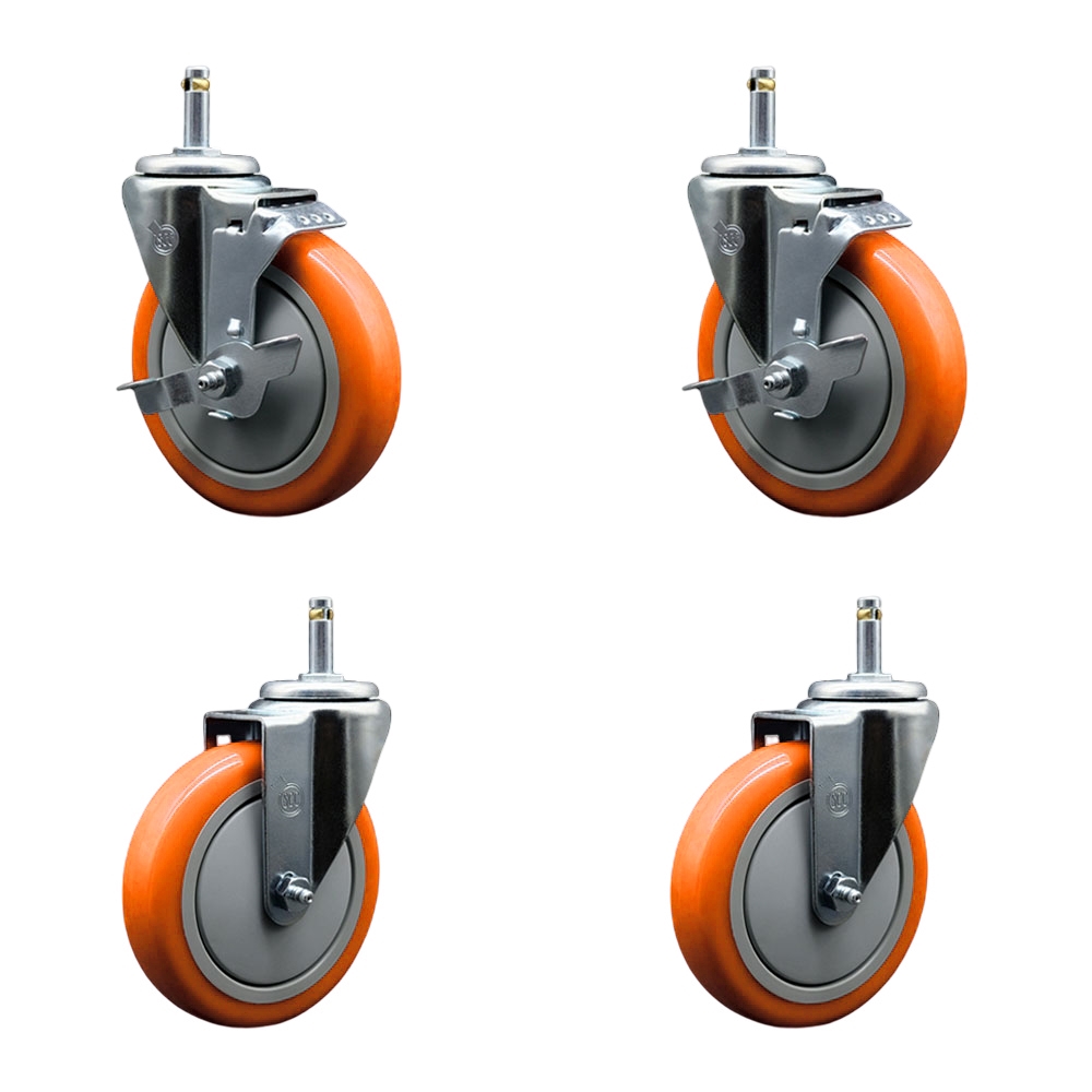 GR20S514-PPUB-ORG-TLB-716138-2-S-2 Polyurethane Swivel Grip Ring Stem Caster with 5 x 1.25 in. Orange Wheels & 0.43 in. Stems - Set of 4