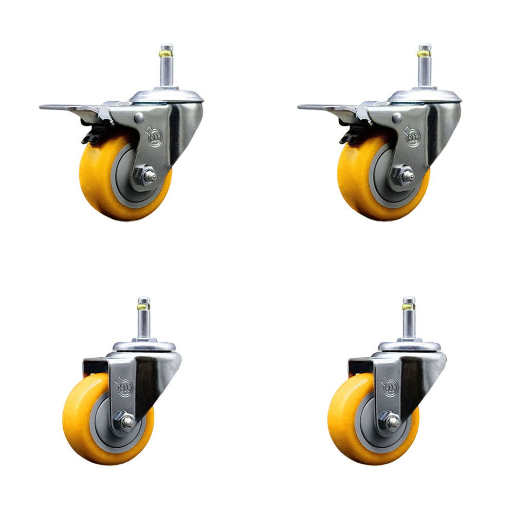 SCC-GRTTL20S314-PPUBYEL-716138-2-S-2 Polyurethane Swivel Grip Ring Stem Caster with 3 x 1.25 in. Yellow Wheels & 0.43 in. Stems - Set of 4