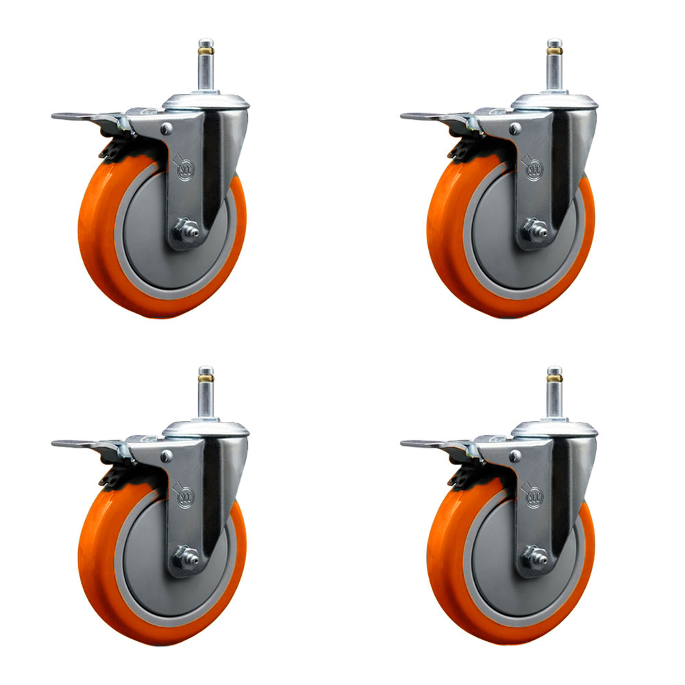 SCC-GRTTL20S514-PPUB-ORG-716138-4 Polyurethane Swivel Grip Ring Stem Caster with 5 x 1.25 in. Orange Wheels & 0.43 in. Stems - Set of 4
