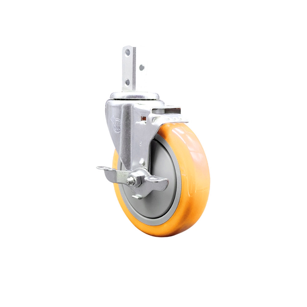 Swivel Square Stem Caster with 5 x 1.25 in. Yellow Polyurethane Wheel, 0.87 x 2 in. Square Stem with 3 0.26 in. Diameter Mounting Holes
