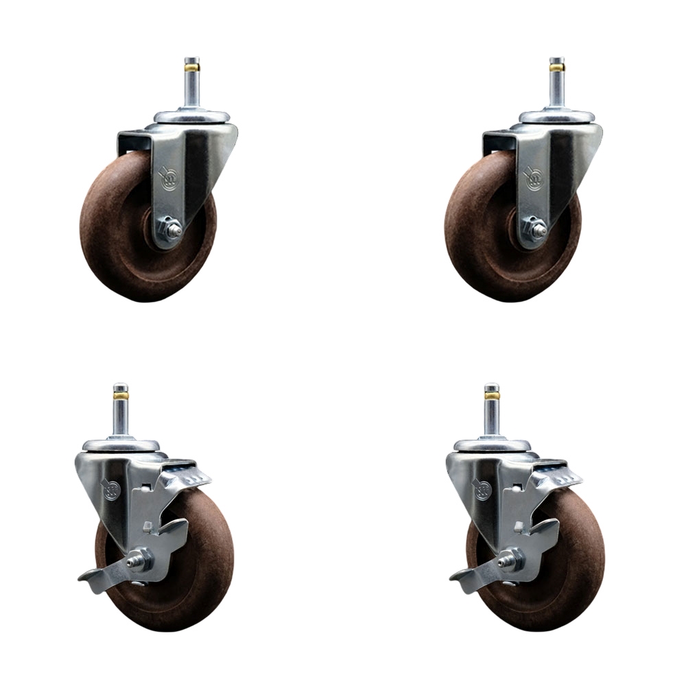 High Temperature Glass Filled Nylon Swivel Grip Ring Stem Caster with 4 x 1.25 in. Brown Wheels & 0.43 in. Stems - Set of 4