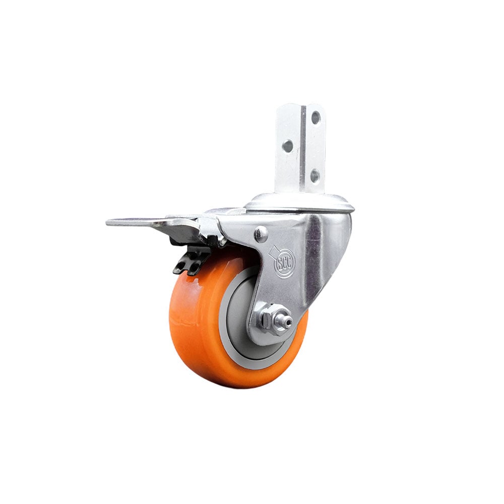 Swivel Square Stem Caster with 3.5 x 1.25 in. Orange Polyurethane Wheel, 0.87 x 2 in. Square Stem with 3 0.26 in. Diameter Mounting Holes