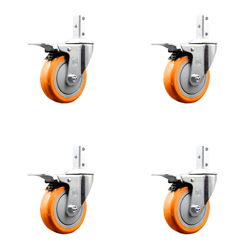 Swivel Square Stem Caster with 4 x 1.25 in. Orange Poly Wheel, 0.87 x 2 in. Square Stem with 3 0.26 in. Diameter Mounting Holes - Set of 4