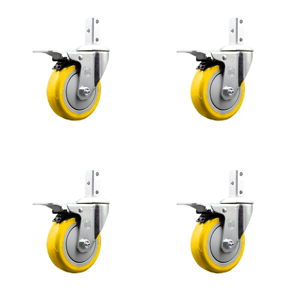 Swivel Square Stem Caster with 4 x 1.25 in. Yellow Poly Wheel, 0.87 x 2 in. Square Stem with 3 0.26 in. Diameter Mounting Holes - Set of 4
