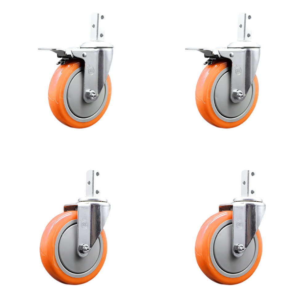 Swivel Square Stem Caster with 5 x 1.25 in. Orange Poly Wheel, 0.87 x 2 in. Square Stem with 3 0.26 in. Diameter Mounting Holes - Set of 4