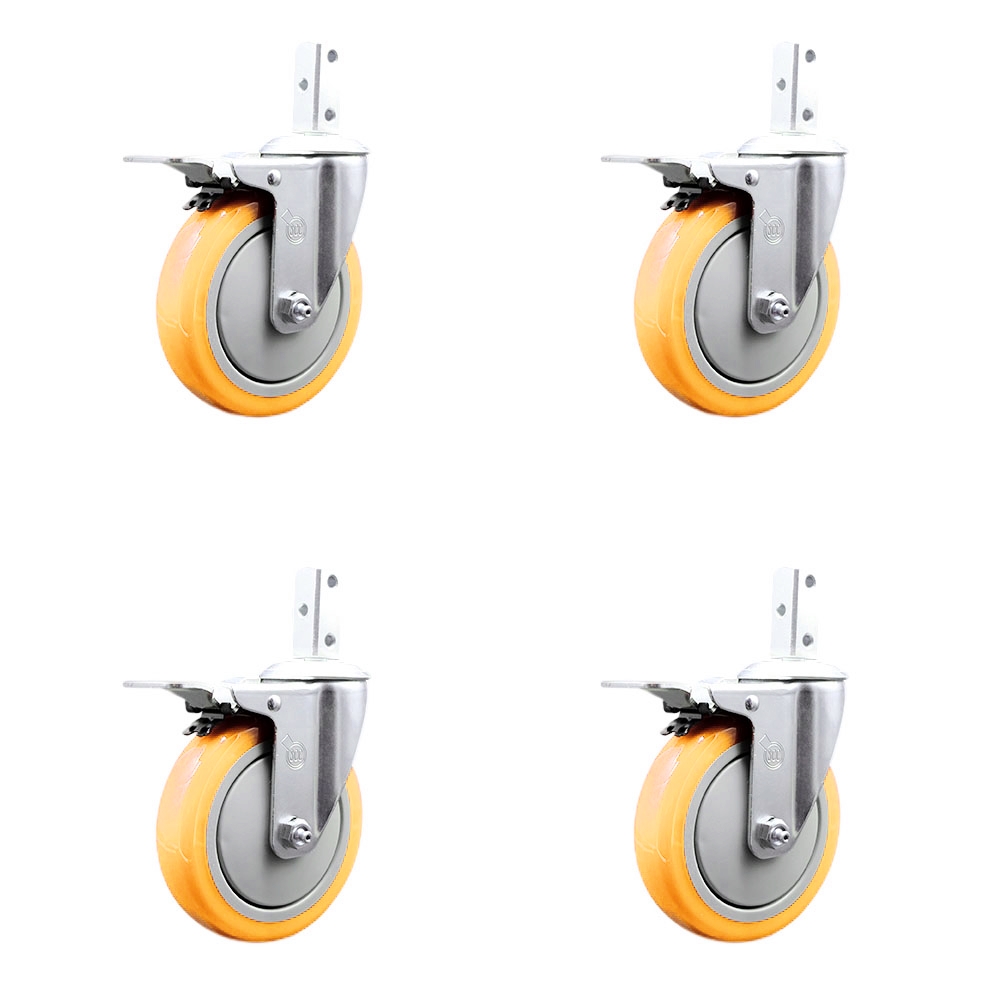Swivel Square Stem Caster with 5 x 1.25 in. Yellow Poly Wheel, 0.87 x 2 in. Square Stem with 3 0.26 in. Diameter Mounting Holes - Set of 4