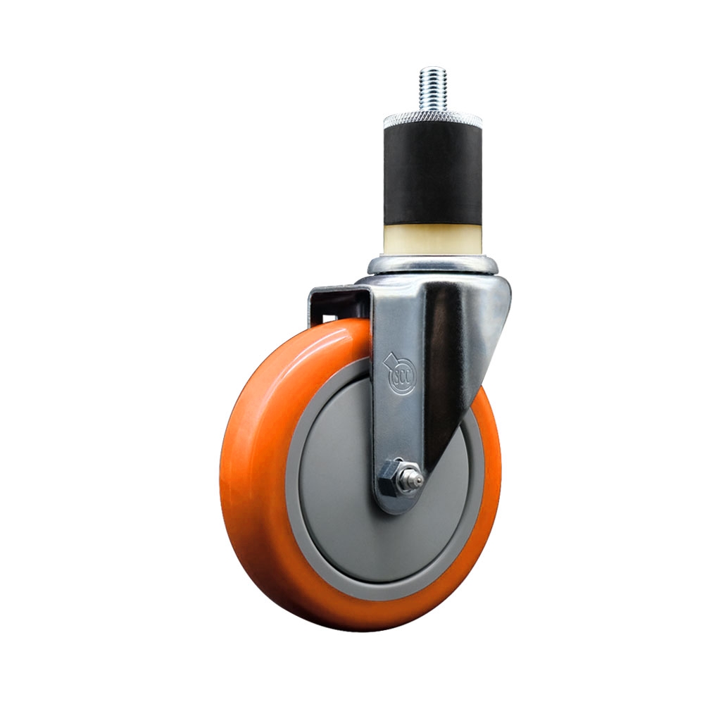 Polyurethane Swivel Stem Caster with 5 in. Orange Caster Wheels, 1.87 in. Expanding Stem - 316 Stainless Steel Caster