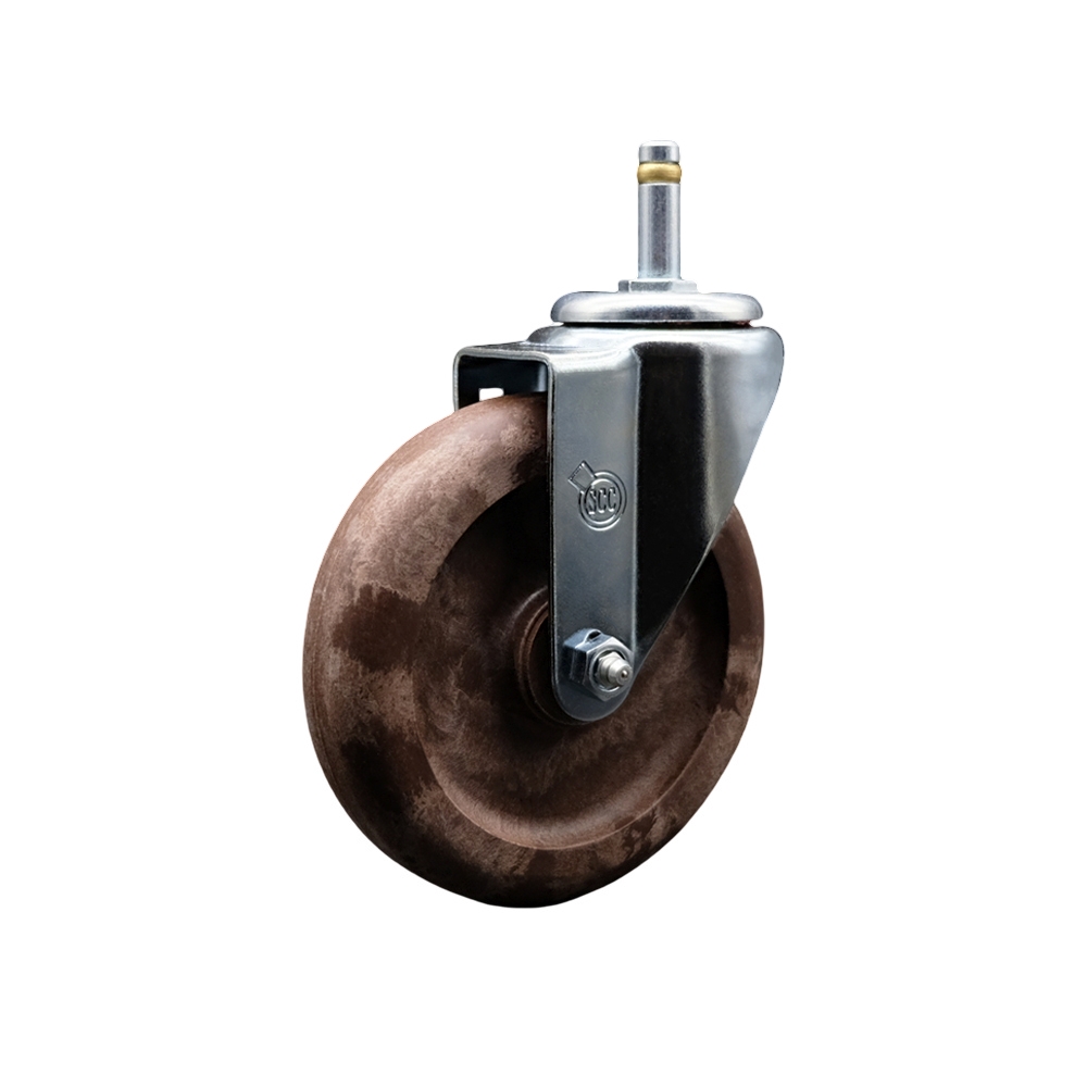 High Temperature Glass Filled Nylon Swivel Grip Ring Stem Caster with 5 x 1.25 in. Brown Wheel & 0.43 in. Stem & Total Locking Brake
