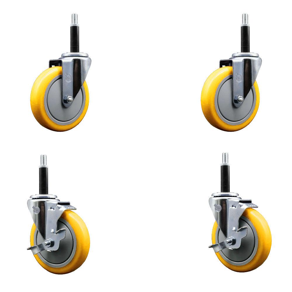 Polyurethane Swivel Stem Caster with 5 in. Yellow Caster Wheels, 0.75 in. Expanding Stems - 316 Stainless Steel Casters - Set of 4