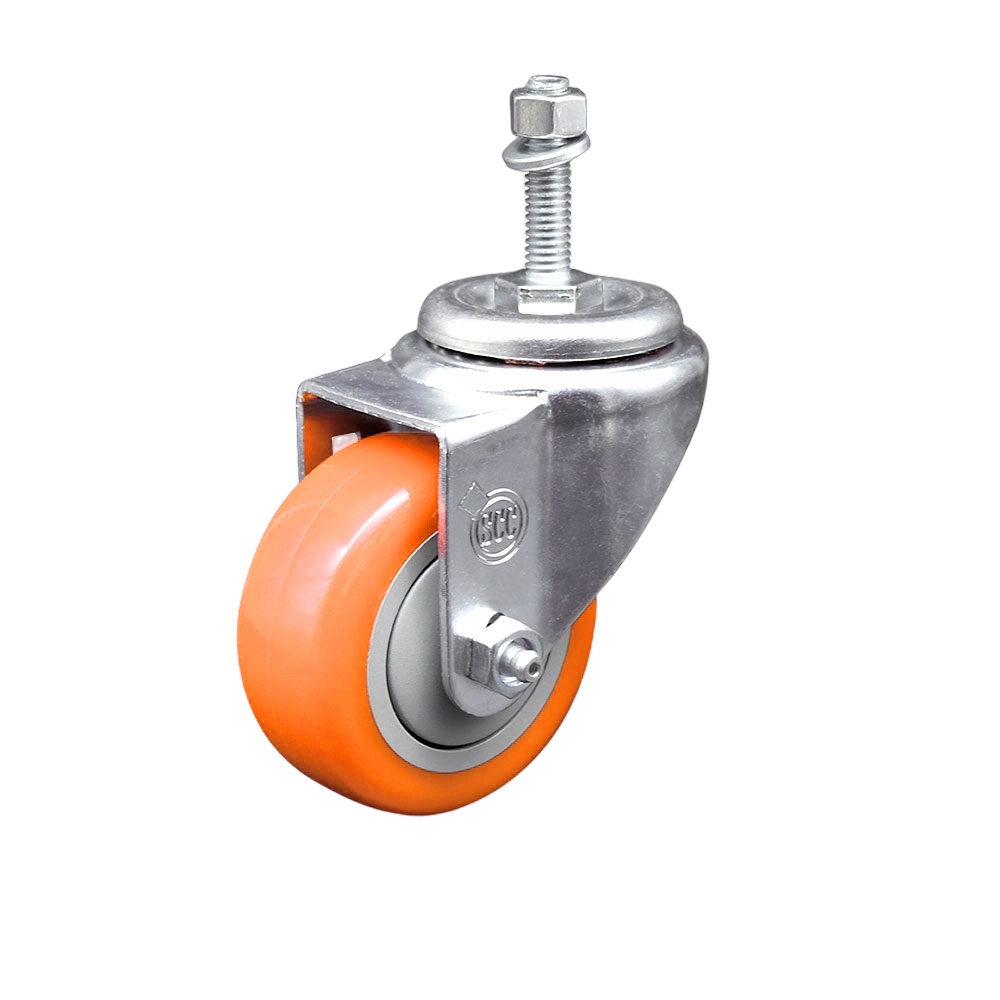 Polyurethane Swivel Stem Caster with 3 in. Orange Caster Wheels, 0.38 in. Threaded Stem - 316 Stainless Steel Caster
