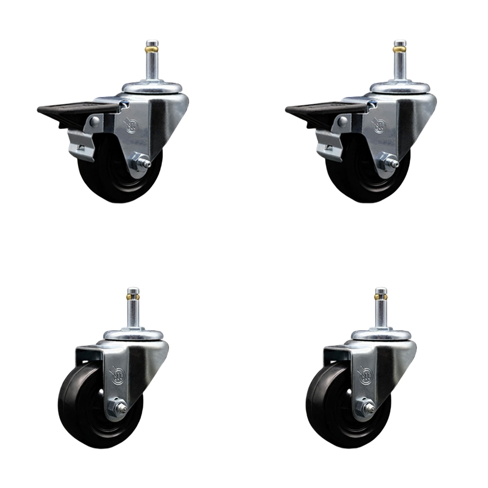 SCC-GR20S314-HRS-PLB-716138-2-S-2 Hard Rubber Swivel Grip Ring Stem Caster with 3 x 1.25 in. Black Wheels & 0.43 in. Stems - Set of 4