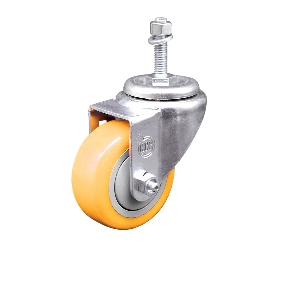 Polyurethane Swivel Stem Caster with 3 in. Yellow Caster Wheels, 10 mm Threaded Stem - 316 Stainless Steel Caster