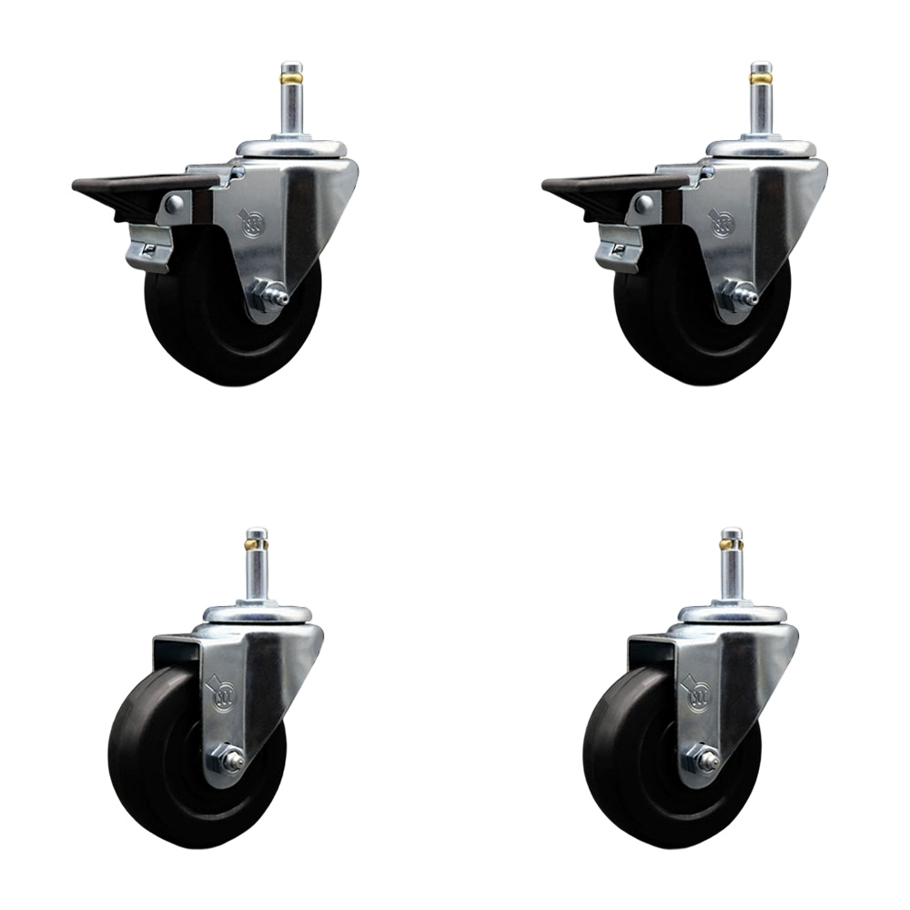 SCC-GR20S3514-HRS-PLB-716138-2-S-2 Hard Rubber Swivel Grip Ring Stem Caster with 3.5 x 1.25 in. Black Wheels & 0.43 in. Stems - Set of 4