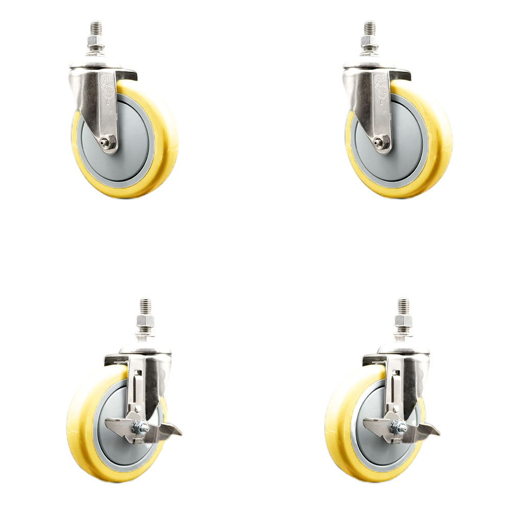 Poly Swivel Stem Caster with 5 in. Yellow Caster Wheels, 0.5 in. Threaded Stems - 316 Stainless Steel Casters - Set of 4