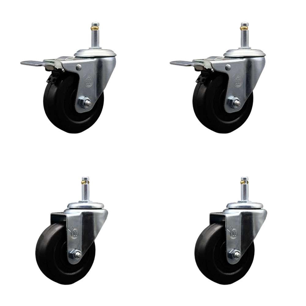 SCC-GRTTL20S3514-HRS-716138-2-S-2 Hard Rubber Swivel Grip Ring Stem Caster with 3.5 x 1.25 in. Black Wheels & 0.43 in. Stems - Set of 4