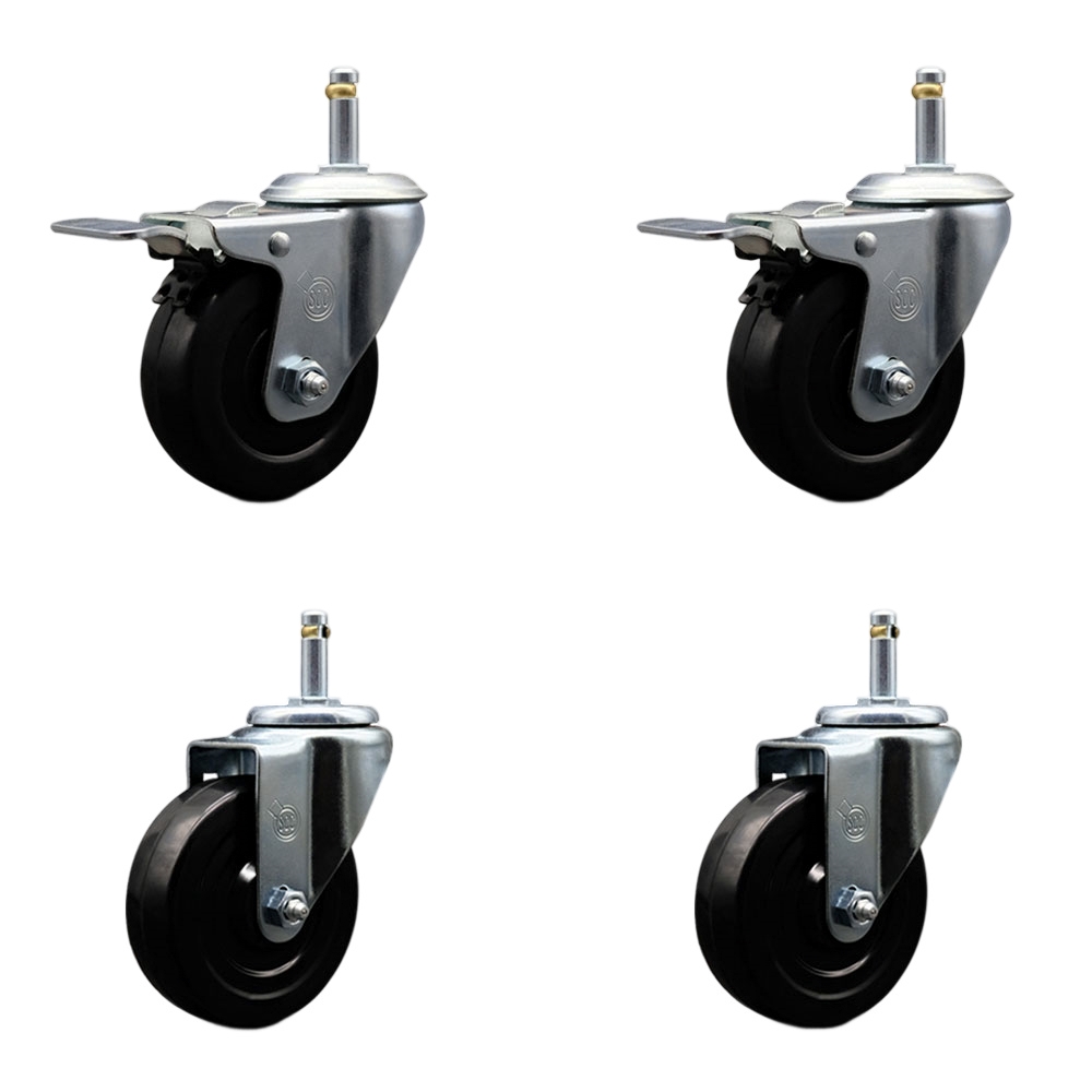 SCC-GRTTL20S414-HRS-716138-2-S-2 Hard Rubber Swivel Grip Ring Stem Caster with 4 x 1.25 in. Black Wheels & 0.43 in. Stems - Set of 4