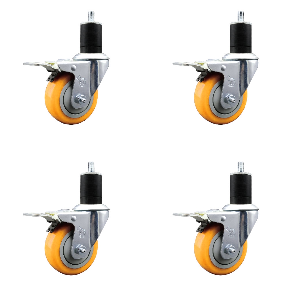 Polyurethane Swivel Stem Caster with 3.5 in. Yellow Caster Wheels, 1.75 in. Expanding Stems - 316 Stainless Steel Casters - Set of 4