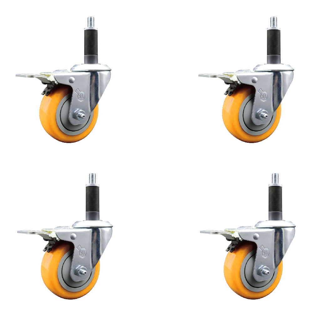 Polyurethane Swivel Stem Caster with 3.5 in. Yellow Caster Wheels, 1 in. Expanding Stems - 316 Stainless Steel Casters - Set of 4