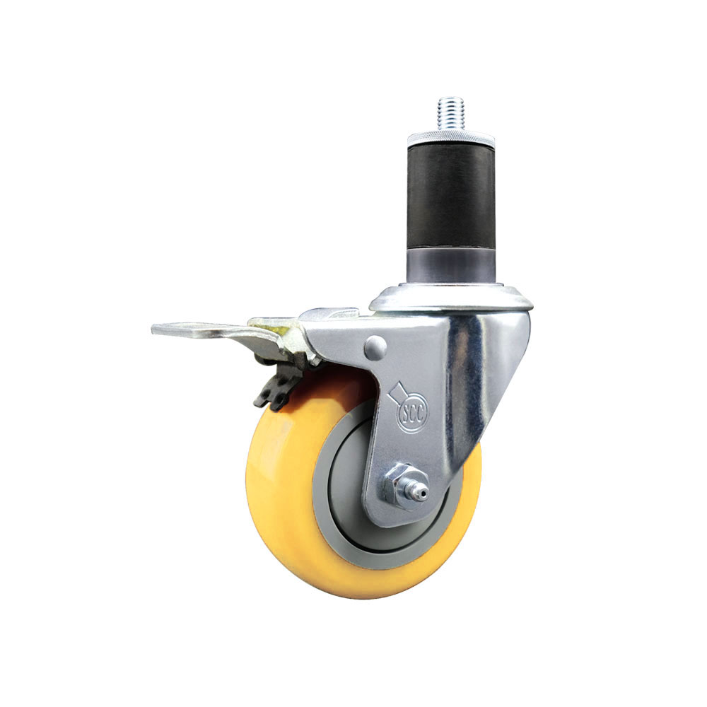 Polyurethane Swivel Stem Caster with 3.5 in. Yellow Caster Wheels & Total Lock Brake, 1.63 in. Expanding Stem - 316 Stainless Steel Caster