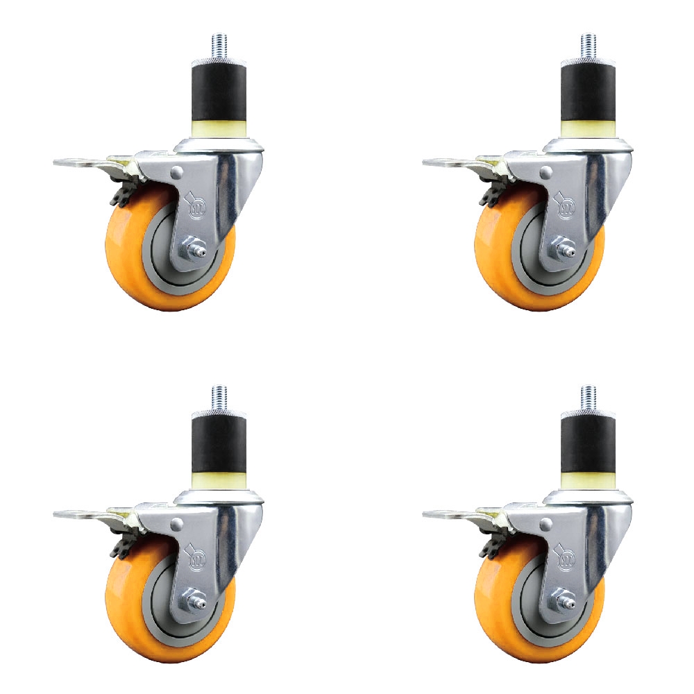 Polyurethane Swivel Stem Caster with 3.5 in. Yellow Caster Wheels, 1.87 in. Expanding Stems - 316 Stainless Steel Casters - Set of 4