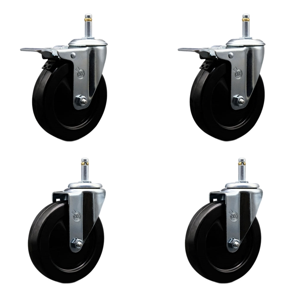 SCC-GRTTL20S514-HRS-716138-2-S-2 Hard Rubber Swivel Grip Ring Stem Caster with 5 x 1.25 in. Black Wheels & 0.43 in. Stems - Set of 4