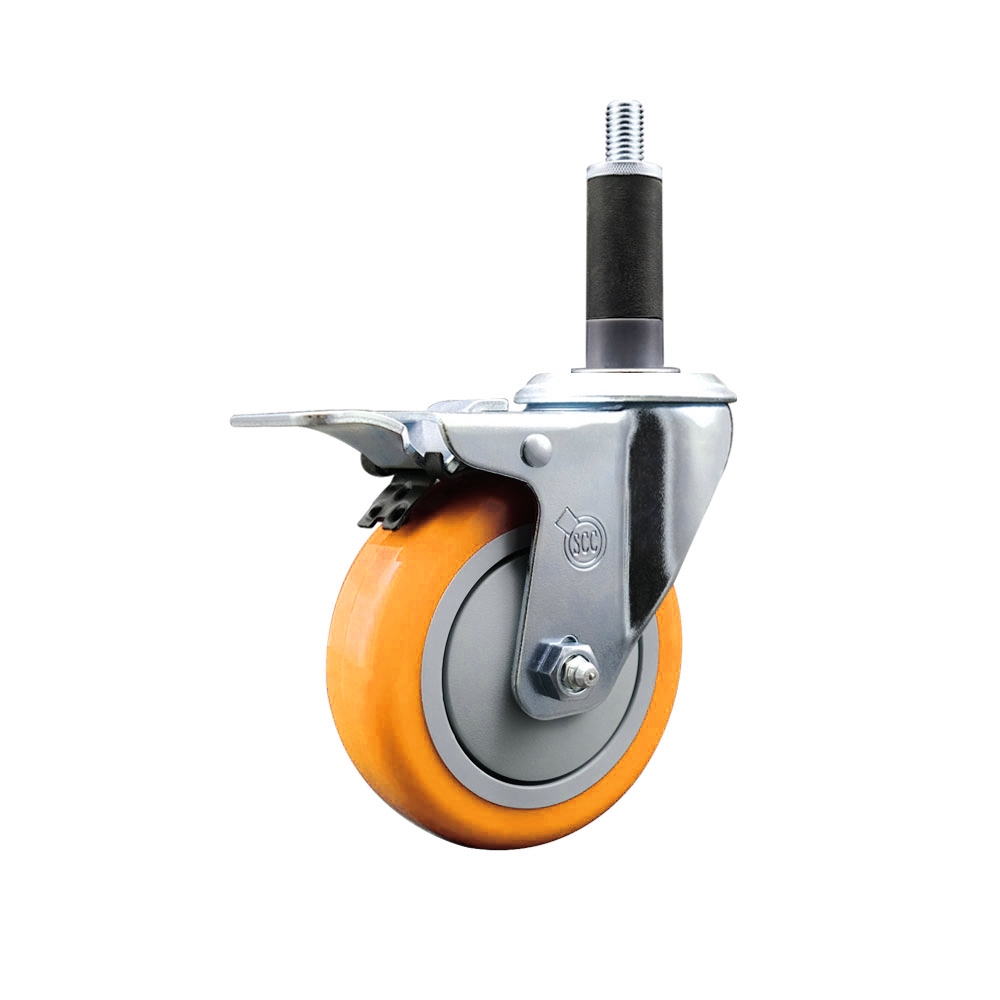Polyurethane Swivel Stem Caster with 4 in. Yellow Caster Wheels & Total Lock Brake, 1 in. Expanding Stem - 316 Stainless Steel Caster