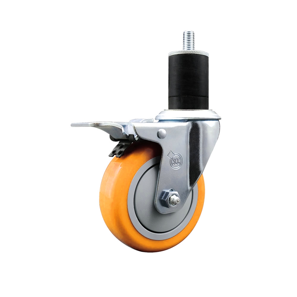 Polyurethane Swivel Stem Caster with 4 in. Yellow Caster Wheels & Total Lock Brake, 1.75 in. Expanding Stem - 316 Stainless Steel Caster