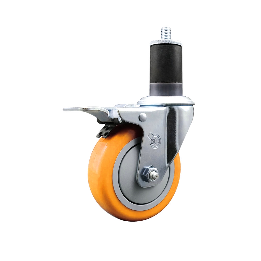 Polyurethane Swivel Stem Caster with 4 in. Yellow Caster Wheels & Total Lock Brake, 1.63 in. Expanding Stem - 316 Stainless Steel Caster