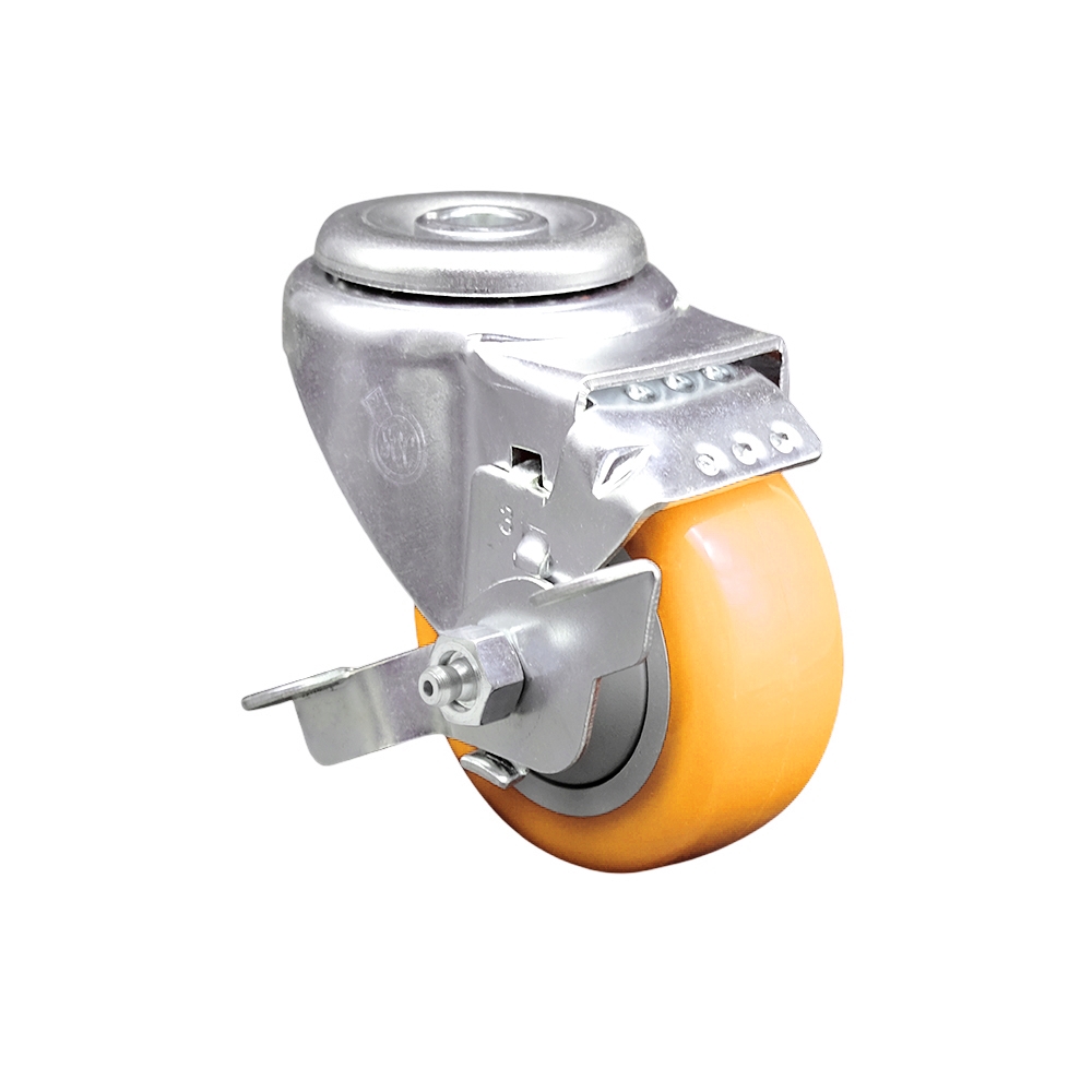 SCC-SSBH20S314-PPUB-YEL-TLB Stainless Steel Polyurethane Swivel Bolt Hole Caster with 3 x 1.25 in. Yellow Wheel & Top Locking Brake